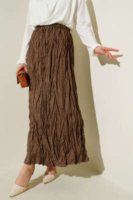 Kırışık Pileli Etek Taba - Yılın Fırsatı 