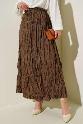 Kırışık Pileli Etek Taba - Yılın Fırsatı 