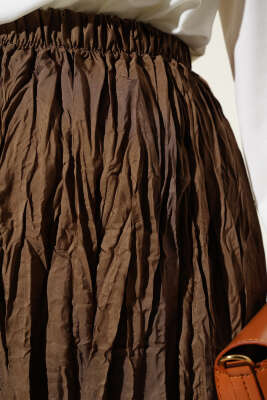 Kırışık Pileli Etek Taba - Yılın Fırsatı 