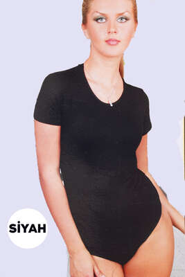 Kısa Kol Bayan Çıtçıtlı Body Siyah - İç Giyim