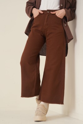 Kısa Püsküllü Kot Pantolon Kahve