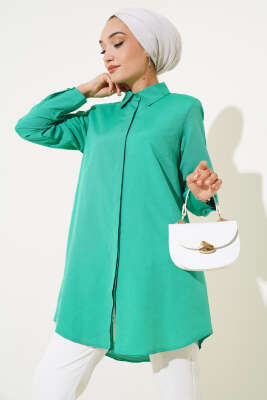 Klasik Yakalı Oval Kesim Yeşil Gömlek