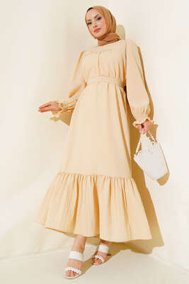Kol Bileği Gipeli Kat Elbise Bej 
