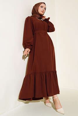 Kol Bileği Gipeli Kat Elbise Kahve - Elbise