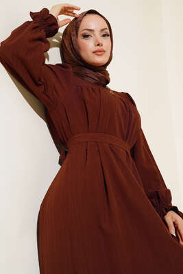 Kol Bileği Gipeli Kat Elbise Kahve - Elbise