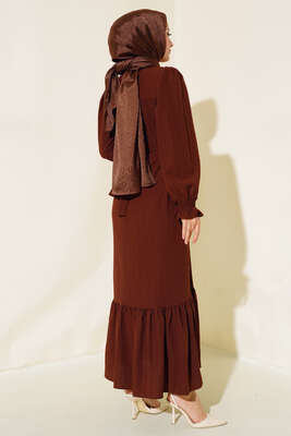 Kol Bileği Gipeli Kat Elbise Kahve - Elbise