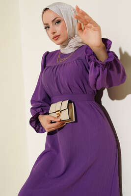 Kol Bileği Gipeli Kat Elbise Lila 