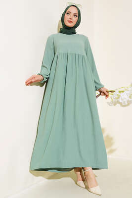 Kol Lastikli Bürümcük Elbise Çağla Yeşili