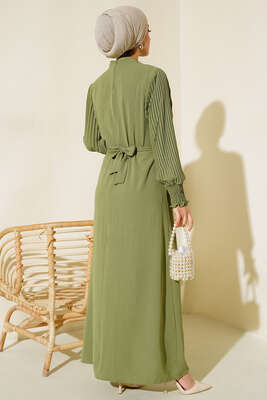 Kol Piliseli Elbise Çağla Yeşili - Elbise