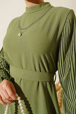 Kol Piliseli Elbise Çağla Yeşili - Elbise