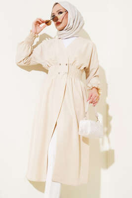 Kol Ve Bel Büzgülü Patlı Hırka Bej 