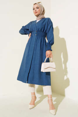 Kol Ve Bel Büzgülü Patlı Hırka İndigo 