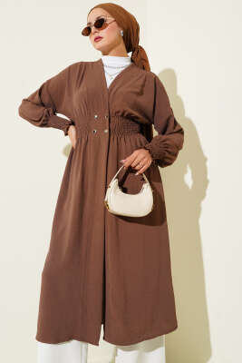 Kol Ve Bel Büzgülü Patlı Hırka Kahve 