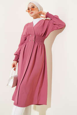 Kol Ve Bel Büzgülü Patlı Hırka Pudra - Hırka