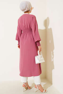 Kol Ve Bel Büzgülü Patlı Hırka Pudra - Hırka