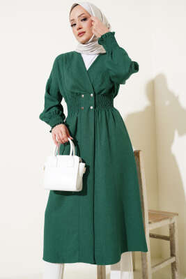 Kol Ve Bel Büzgülü Patlı Hırka Zümrüt Yeşili 