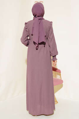 Kolları Parlak Pullu Elbise Magenta - Elbise