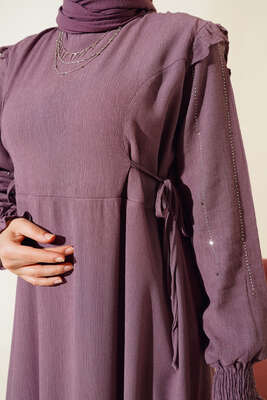 Kolları Parlak Pullu Elbise Magenta - Elbise