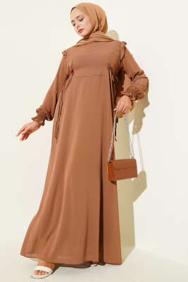 Kolları Parlak Pullu Elbise Vizon 