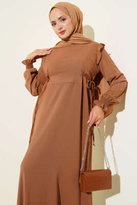 Kolları Parlak Pullu Elbise Vizon - Elbise