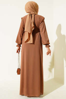 Kolları Parlak Pullu Elbise Vizon - Elbise