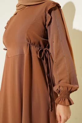 Kolları Parlak Pullu Elbise Vizon - Elbise