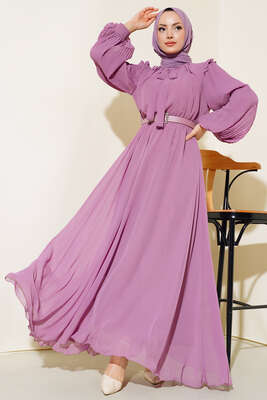 Kolları Piliseli Elbise Gül Kurusu 