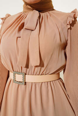 Kolları Piliseli Elbise Latte - Elbise