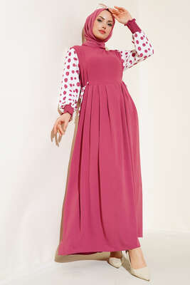 Kolları Puantiyeli Elbise Gül Kurusu 