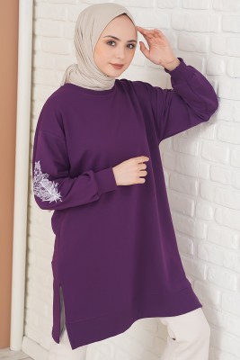 Kolu Çiçek Baskılı Mor Tunik