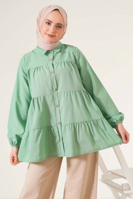 Kolu Lastikli Kat Kat Çağla Yeşili Tunik 