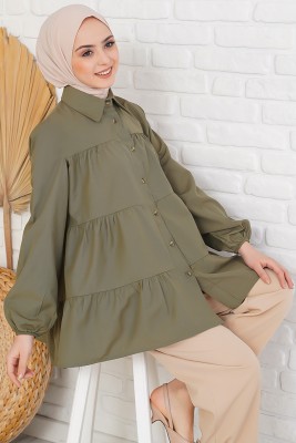 Kolu Lastikli Kat Kat Haki Tunik 