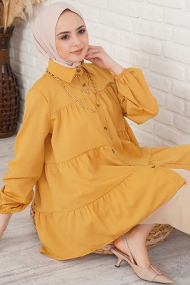 Kolu Lastikli Kat Kat Hardal Tunik 