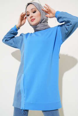 Kot Detaylı Fermuarlı Tunik İndigo 