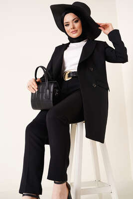 Kruvaze Yaka Ceket Siyah