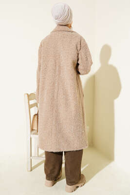 Kruvaze Yaka Düğme Detaylı Kaşe Kaban Camel - Kaban