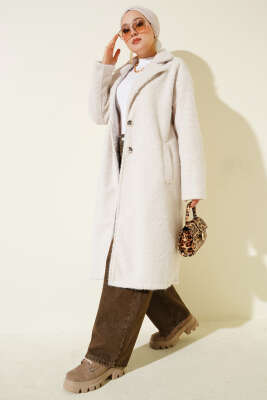 Kruvaze Yaka Düğme Detaylı Kaşe Kaban Taş - Kaban