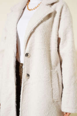 Kruvaze Yaka Düğme Detaylı Kaşe Kaban Taş - Kaban