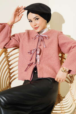 Kurdele Bağcıklı Buklet Ceket Gül Kurusu - Ceket