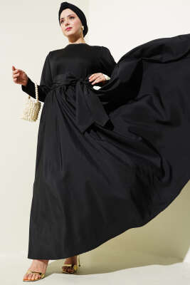 Kuşaklı Garnili Mevlana Elbise Siyah 