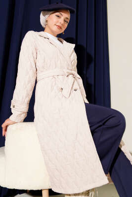 Kuşaklı Kapitone Kap Bej 