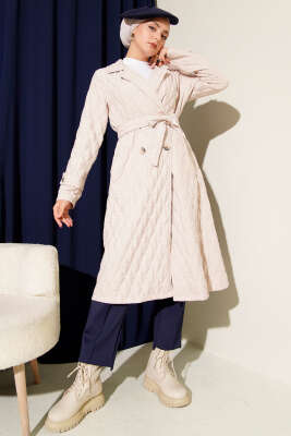 Kuşaklı Kapitone Kap Bej - Dış Giyim&Mont