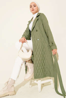 Kuşaklı Kapitone Kap Haki 