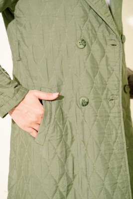 Kuşaklı Kapitone Kap Haki - Dış Giyim&Mont