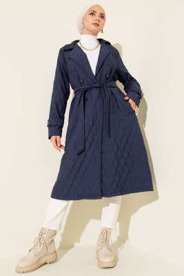 Kuşaklı Kapitone Kap Lacivert - Dış Giyim&Mont