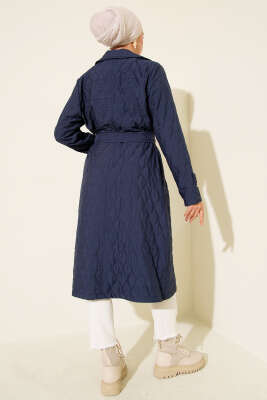 Kuşaklı Kapitone Kap Lacivert - Dış Giyim&Mont