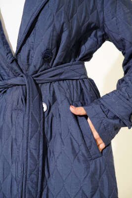 Kuşaklı Kapitone Kap Lacivert - Dış Giyim&Mont