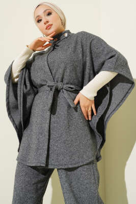 Kuşaklı Panço İkili Takım Füme - İkili Takım