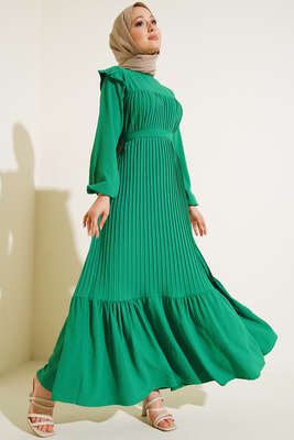 Kuşaklı Pliseli Prenses Elbise Benetton 