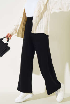 Lastikli Pike Triko Pantolon Siyah